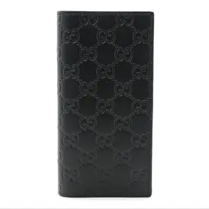 Pre-owned GUCCI Leather Small Leather Goods Guccissima Long Wallet Black