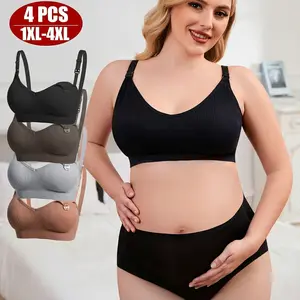 4/3 Pack V-Neck Maternity Nursing Bras for Breastfeeding 1XL-4XL Plus Size Wireless Bras Daily Postpartum Essentials Comfortable Support