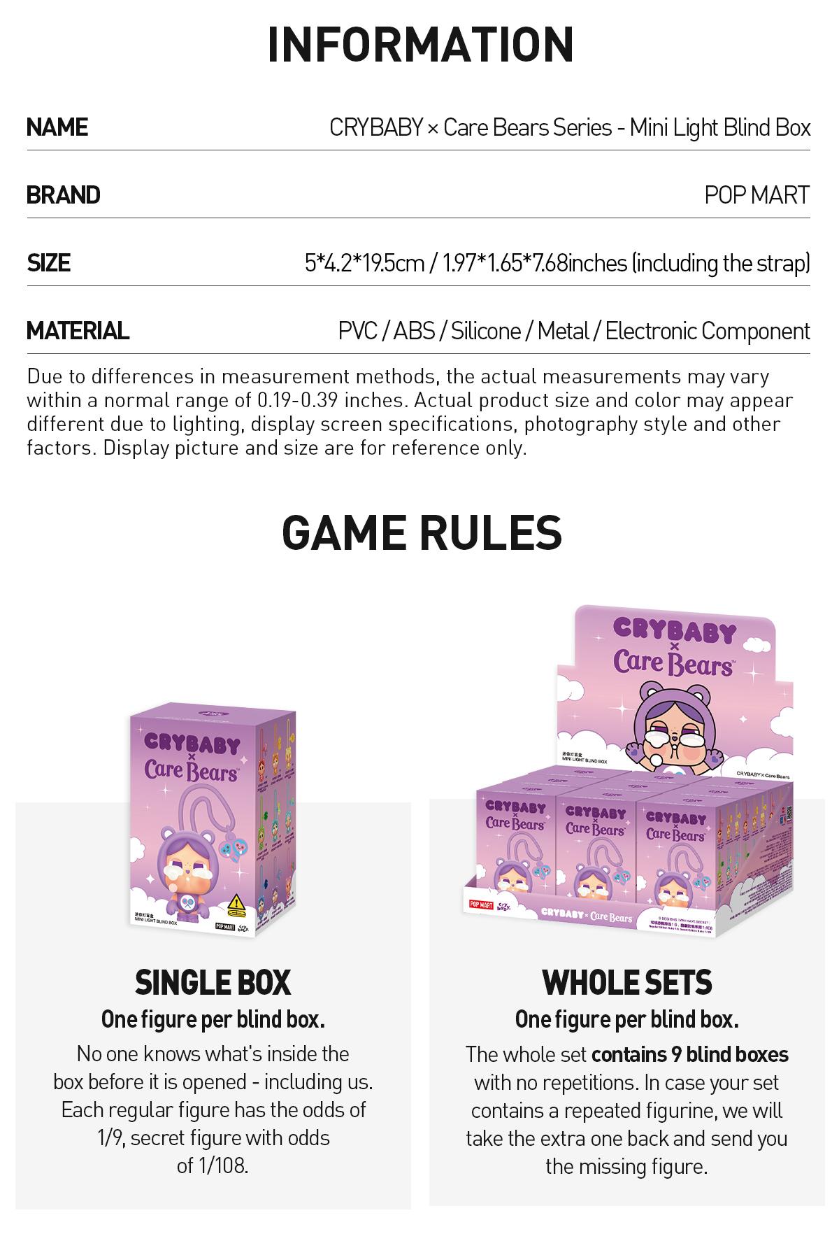 [POP NOW] POP MART CRYBABY × Care Bears Series-Mini Light Blind Box Mystery Gift