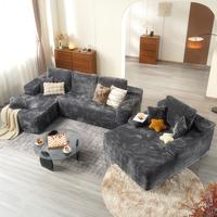 Plush Corduroy Grey Left Chaise