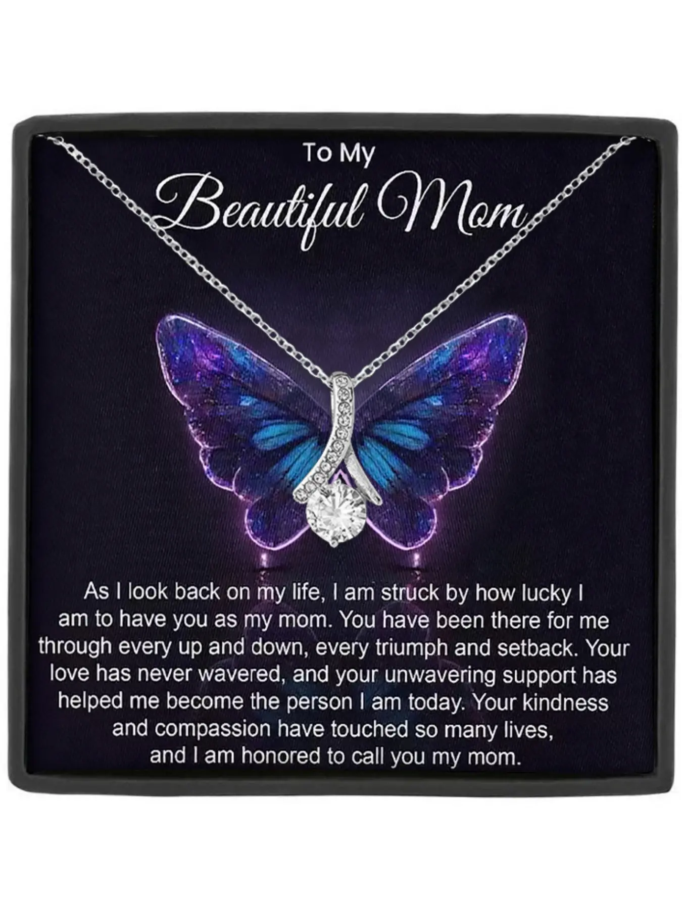 Mother's Day Gift To My Beautiful Mom Eternal Heart Zircon Pendant Necklace for Mother,Gift Box Included, Exquisite Jewelry Gift, Love Heart Necklace, Heart Design Necklace, Perfect for Mother's Day Birthday Christmas