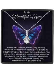 To My Beautiful Mom Eternal Heart Zircon Pendant Necklace for Mother,Gift Box Included, Love Heart Necklace, Heart Shaped Necklace, Perfect for Mother's Day Birthday Christmas