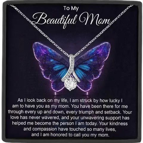 Mother's Day Gift To My Beautiful Mom Eternal Heart Zircon Pendant Necklace for Mother,Gift Box Included, Exquisite Jewelry Gift, Love Heart Necklace, Heart Design Necklace, Perfect for Mother's Day Birthday Christmas, Zircon Stones Necklace