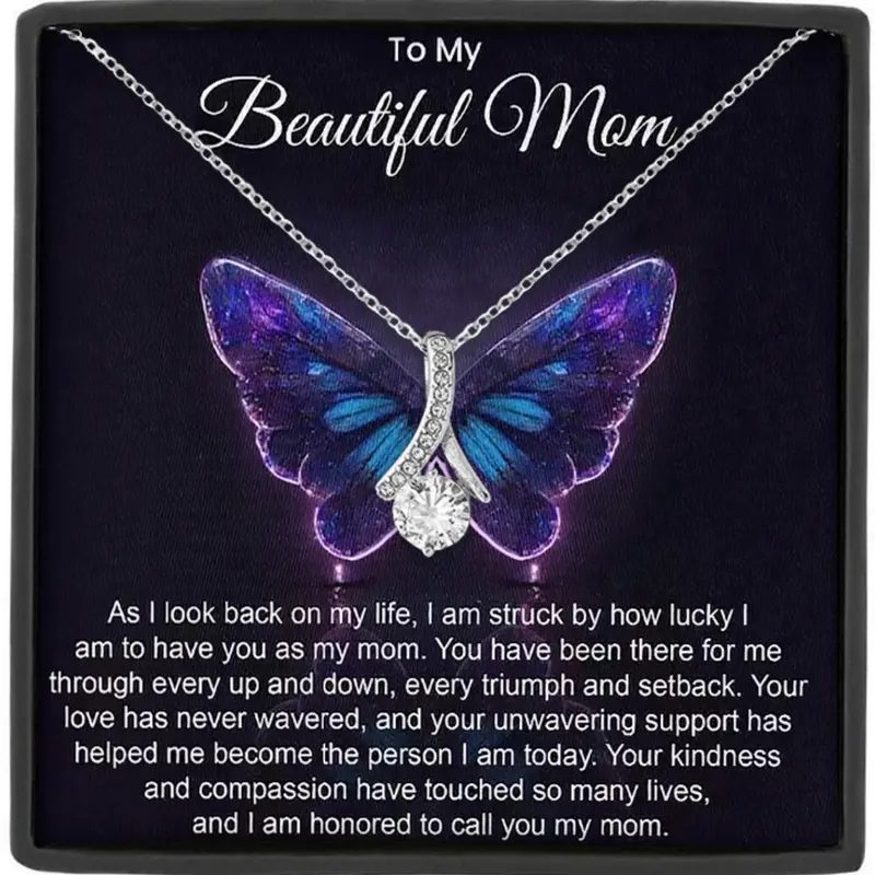 Mother's Day Gift To My Beautiful Mom Eternal Heart Zircon Pendant Necklace for Mother,Gift Box Included, Exquisite Jewelry Gift, Love Heart Necklace, Heart Design Necklace, Perfect for Mother's Day Birthday Christmas, Zircon Stones Necklace