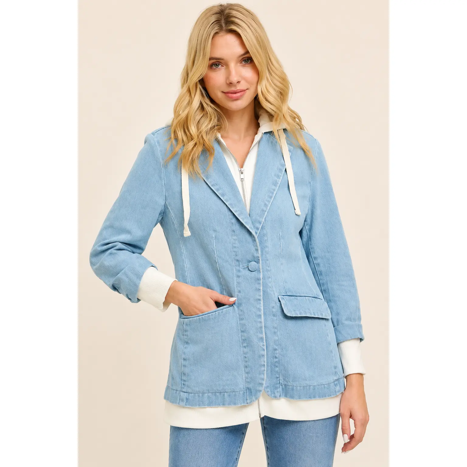 RISEN One Button Blazer with Hoodie Jacket