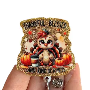 Glitter My Badge Thanksgiving Turkey badge reel for nurse and hospital workers. Badge clip Badge pull - Retractable swivel clip with a 360 rotation. Great gift for coworker.