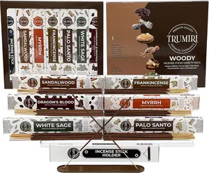 Woody Incense Sticks Variety Pack - 120 Insence-Sticks (6 Incents x 20 Insense) - White Sage Palo Santo Dragons Blood Sandalwood - Natural Inscents-Sticks Non Toxic Cleansing Incienso + Burner Holder