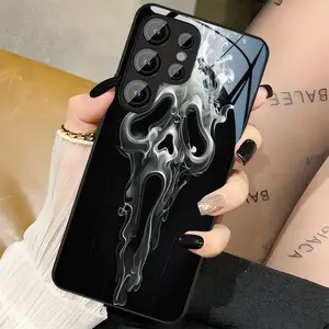Scream Ghostface Gray White Horror Smoke Art Phone Case, TPU & GLASS Material Protective Case Designed for Various for samsung for galaxy Models, Suitable for Samsung for galaxy S25 Ultra/S24 S23 S22 5G Gift for Occasions Like Easter