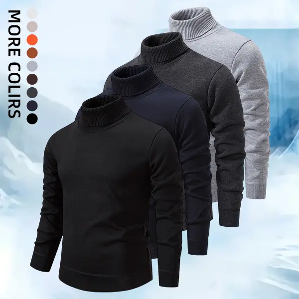 Men's fashionable round-neck knitted sweater, featuring a high-neck ribbed design. The fabric is soft, and the long-sleeve cut is fitted and has simple and neat lines. It is an ideal basic top for pairing with daily outfits in the autumn and winter season