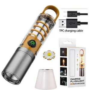 Rechargeable LED Flashlight with Built-in Li-Ion Battery, 360° Lighting Camping Lamp, Ultra-Bright Long-Range Projection, Compact & Portable, Ideal for Outdoor Adventures and Emergencies