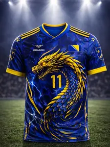 Bosnia Herzegovina Crew Neck Soccer Fan 3D Jersey – Number Football Tee, Bold National Team Style Shirt, Game Day Outfit for Fans