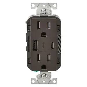 Leviton 3894524 15 amp 125 V Brown Outlet & USB Charger - Nema 5-15R