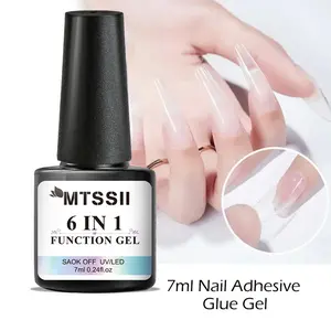 MTSSII 7ml Nail Glue Gel Nail Polish, 6-in-1 Nail Extension Gel Transparent Adhesive Glue for Nail Tips Clear Function Gel Soak Off UV LED Nail Art Gel Varnish