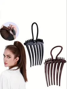 2pcs Puffy Ponytail Hair Combs, Simple Vintage Heightening Top Knot, Back of Head Bun Hairstyle Accessories, Hair Sticks, Barrettes, Hair Claws