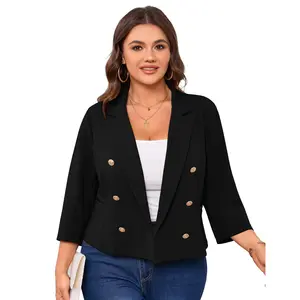 Plus Size Double-Breasted Cropped Blazer | Gold Button Detail