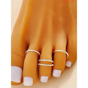 4‑Piece Adjustable Braided Round Open Toe Ring Set Simple Fashion Foot Jewelry For Daily Wear And Beach Vacation Occasions