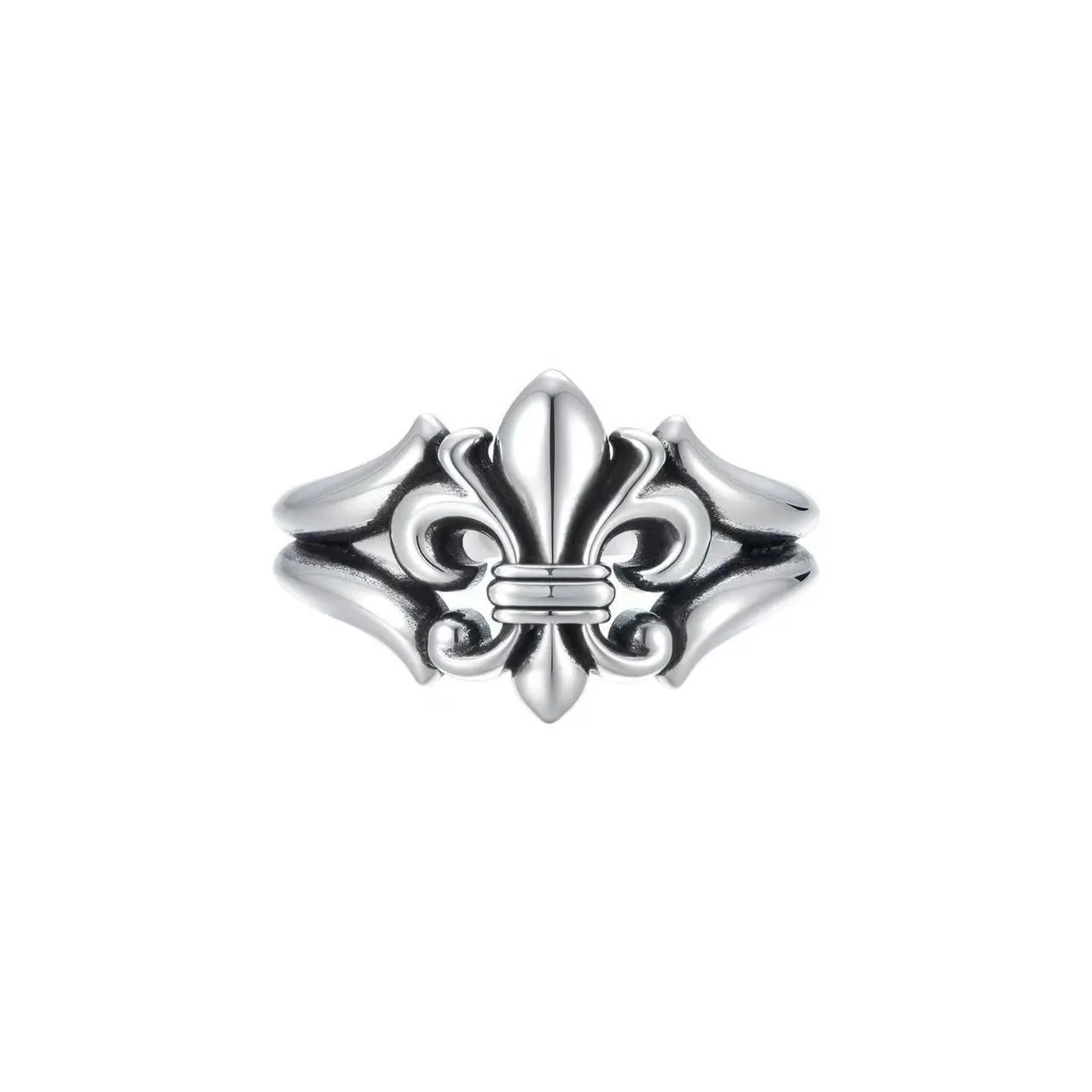 Fleur-de-Lis Embossed Open Ring, Vintage Gothic Iris Flower Adjustable Unisex Alloy Statement Band for Daily Outfits