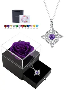 Witches Knot CZ Birthstone Hecate Triple Moon Necklace With Rose Jewelry Gift Box, Witchcraft Goddess Lilith Jewelry Amulet Gifts for Women Wife Mom