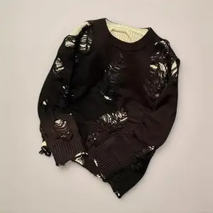 Men's American High Street Fake Two Pieces Ripped Sweater Autumn And Winter Design Sense Minority All-match Idle Style Knitted Coat