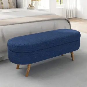 Ottoman Oval Storage Bench, Rubber Wood Legs, BLUE(43.5" x16" x16" )