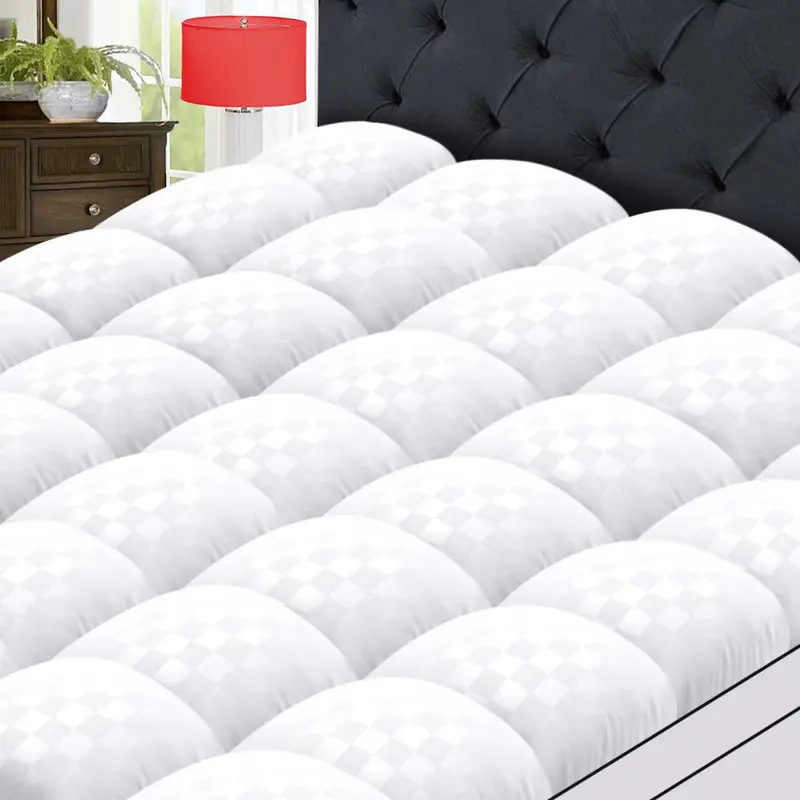 【Fall Deals For You】WeCharmer Premium Microfiber Extra-Thick Mattress Topper, 500/1000 GSM Quilted Breathable Cooling Geometric Jacquard Grid Plush Down Alternative Pad, 8-21 in Deep Pocket, Machine Washable Cover, Pressure-Point Ease, Soft Mattress Pad