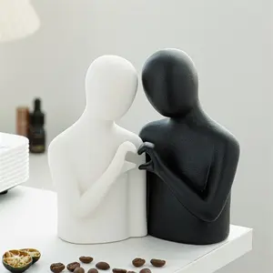 Heart-Shaped Ceramic Couple Figure Minimalist Gift for Couples Adorn Your Living Room Tabletop Decorative Sculpture