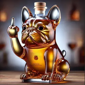 French Bulldog Whiskey Decanter, Decorative Liquor Bottle Holder, 300ML Capacity Glass Decanter, Multi-Purpose Beverage Container, for Men Dad Home Bar, Home Bar Accessories