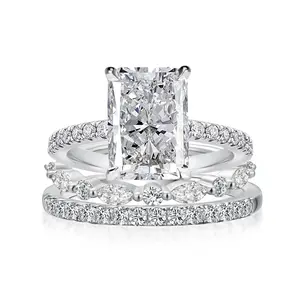 Maxine Lab-Created Moissanite 3.3ct Radiant Cut 3PC Engagement Ring Set,Bridal Ring Set, White Gold Plated Women's Ring Jewelry,Wedding Ring Set for Daily,Travel,Proposal,Birthday,Anniversary