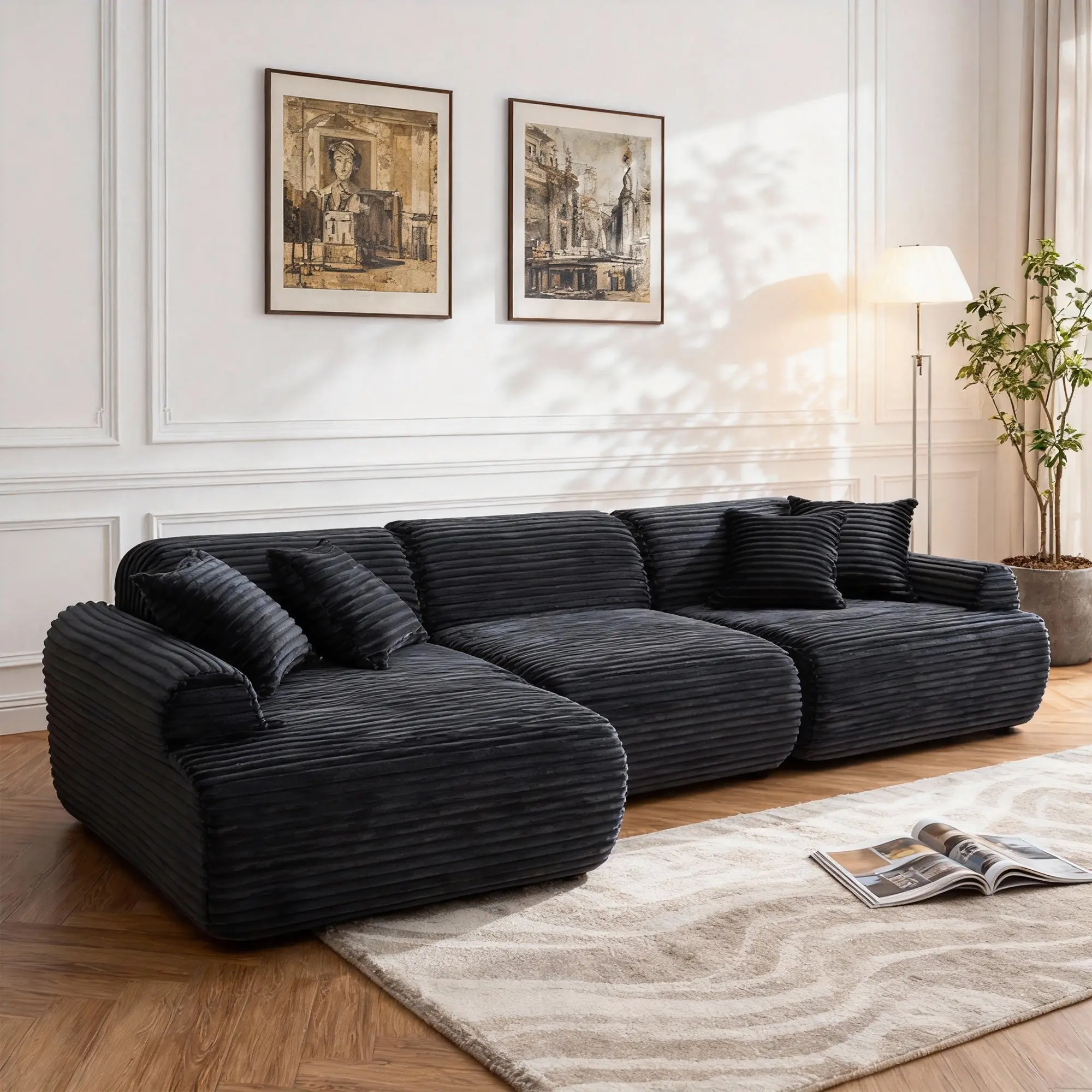 Niccae 105'' Modular Sectional Sofa Couch ,Boneless couch, Compressed couch, Detachable and washable, replaceable sofa cover, Modern Woven-Textured Upholstery, Convertible L-Shaped Design for Living Room