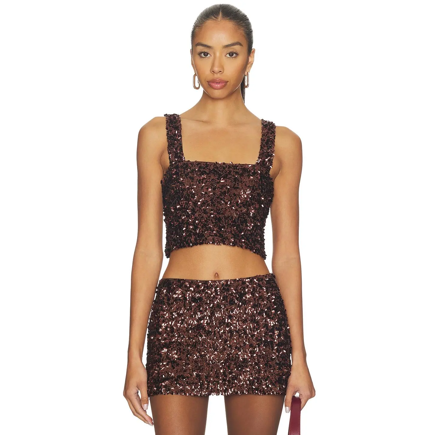 SNDYS Asher Sequin Crop Top in Chocolate