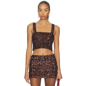 SNDYS Asher Sequin Crop Top in Chocolate