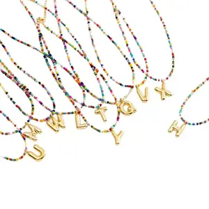 Personalized Colorful Bead Initial Necklace | Sparkling A-Z Alphabet Pendant, Hypoallergenic Gift for Her on Birthday & Graduation