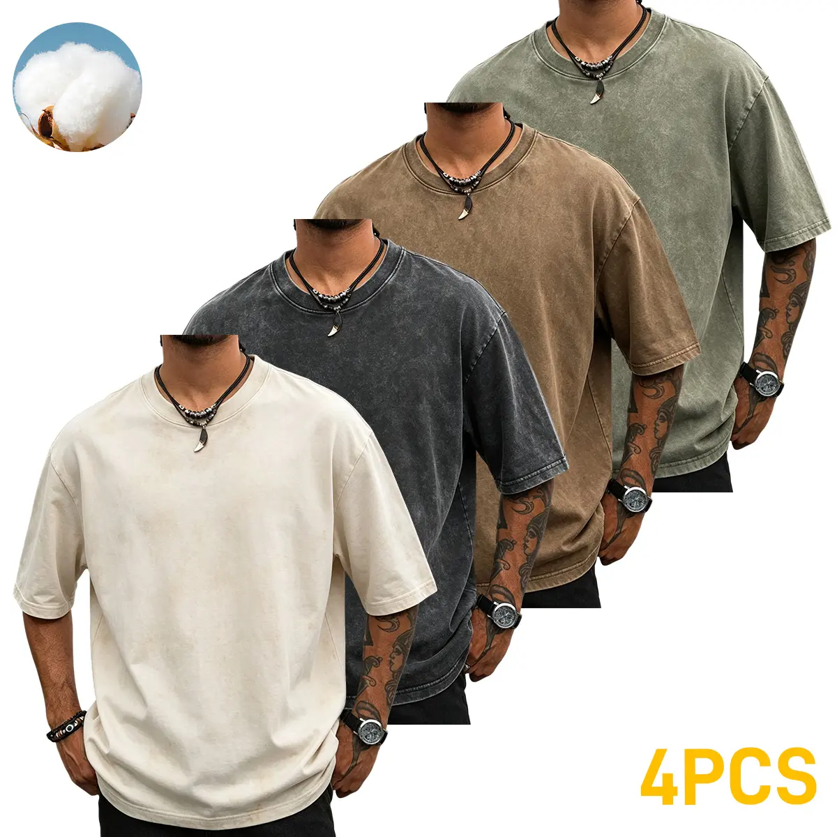 Peach Beige + Black + Khaki + Green