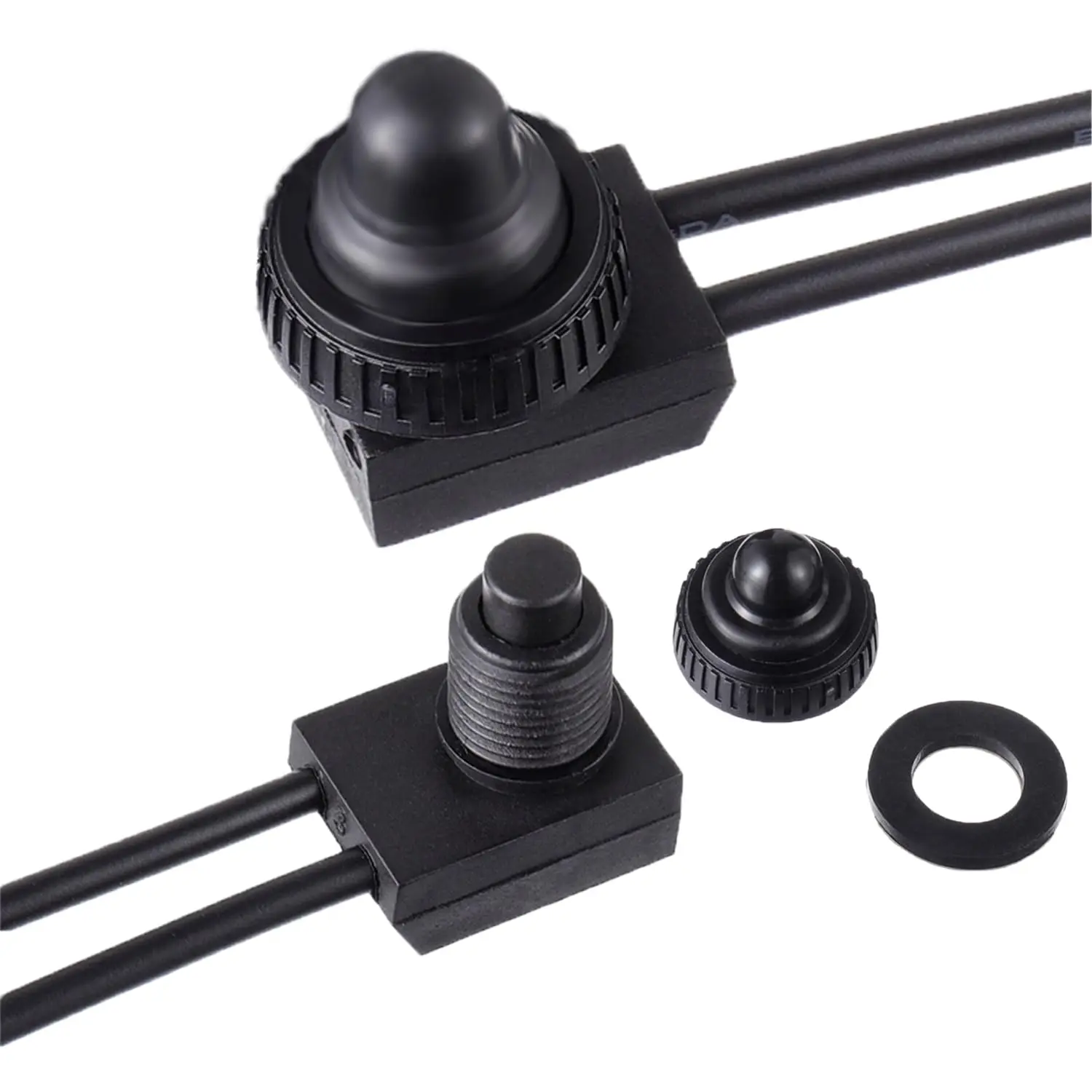 KP-107 Waterproof Push Button Switch 12V ON/Off SPST Switch with 4.5''Lines for Motorcycle/Car(Pack of 2pcs,Black)2026