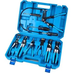 9PCS Professional Hose Clamp Pliers Set for Automotive, Long Reach Flexible Wire & Swivel Jaw Pliers for Fuel, Oil, Coolant Radiator Heater and Water Hoses