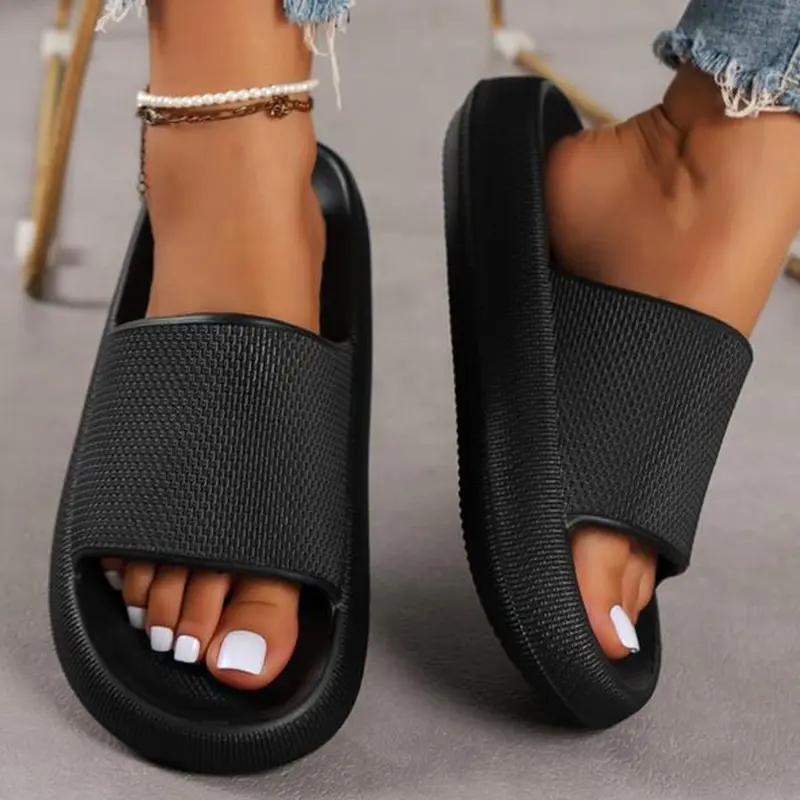 Women's Plain Color Cloud Slides - EVA Upper, Anti-Slip Outsole, Quick-Dry Pillow Sandals, Soft Thick Sole, Lightweight Breathable Slides, Low Ankle Slip-On Flats, All Season Indoor-Outdoor Shower Slippers