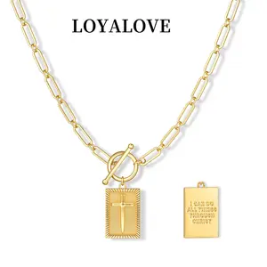 Loyalove&Tewiky Greenish Spring Charm Outdoorfun Cross Choker Necklace for Women, Back engraved with Jesus’ blessing message Thick Chunky Paperclip Chain Hip Hop Necklace Unisex Jewelry,Cuban Link Chain for Women Trendy Fashion jewelry gifts For Easter Su