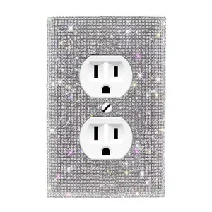 1 Piece Shiny Outlet Rhinestone Wall Plate, Silver Shiny Sparkle Bling Crystal Rhinestones Switch Plate Covers, Glitter Light Switch Cover Outlet Decorative for Home Decor