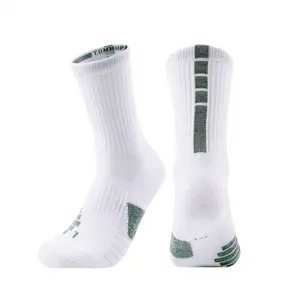 Male Adults' Elite Basketball Socks, Terry Cloth Towel Bottom, Anti-Slip Compression Training Socks with Thickened Cushioning