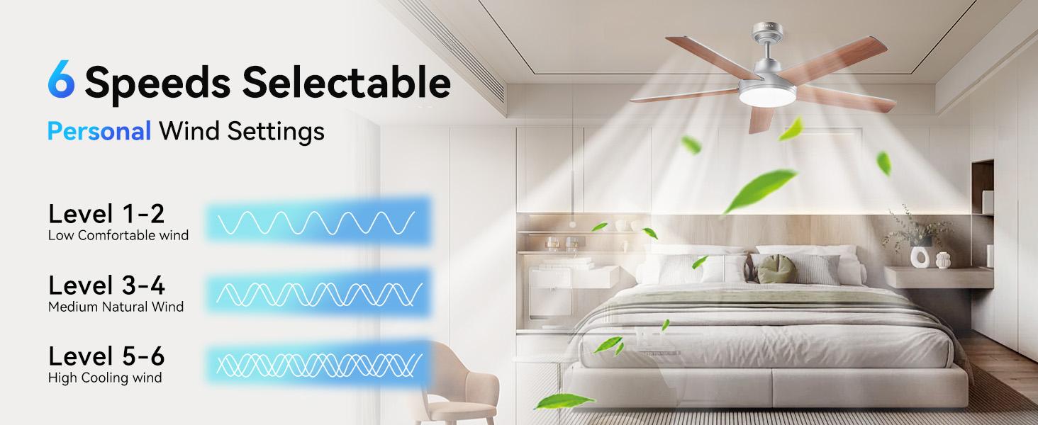 DEEPN Ceiling Fans with Lights and Remote, Low Profile Ceiling Fan with Light, APP, 6 Speed, Dimmable, DC Motor, Quiet, Timer, Flush Mount Modern Ceiling Fan for Bedroom Living Room