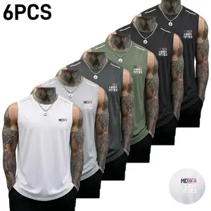 6-Pack Men’s Quick-Dry Sleeveless Tank Top – Breathable Moisture-Wicking Fabric, Crew Neck Summer Sports Shirt, Suitable for Gym, Running, Basketball, and Training; Gym Tank Top, Active Lifestyle Apparel, Sporty Design, Comfortable Fit
