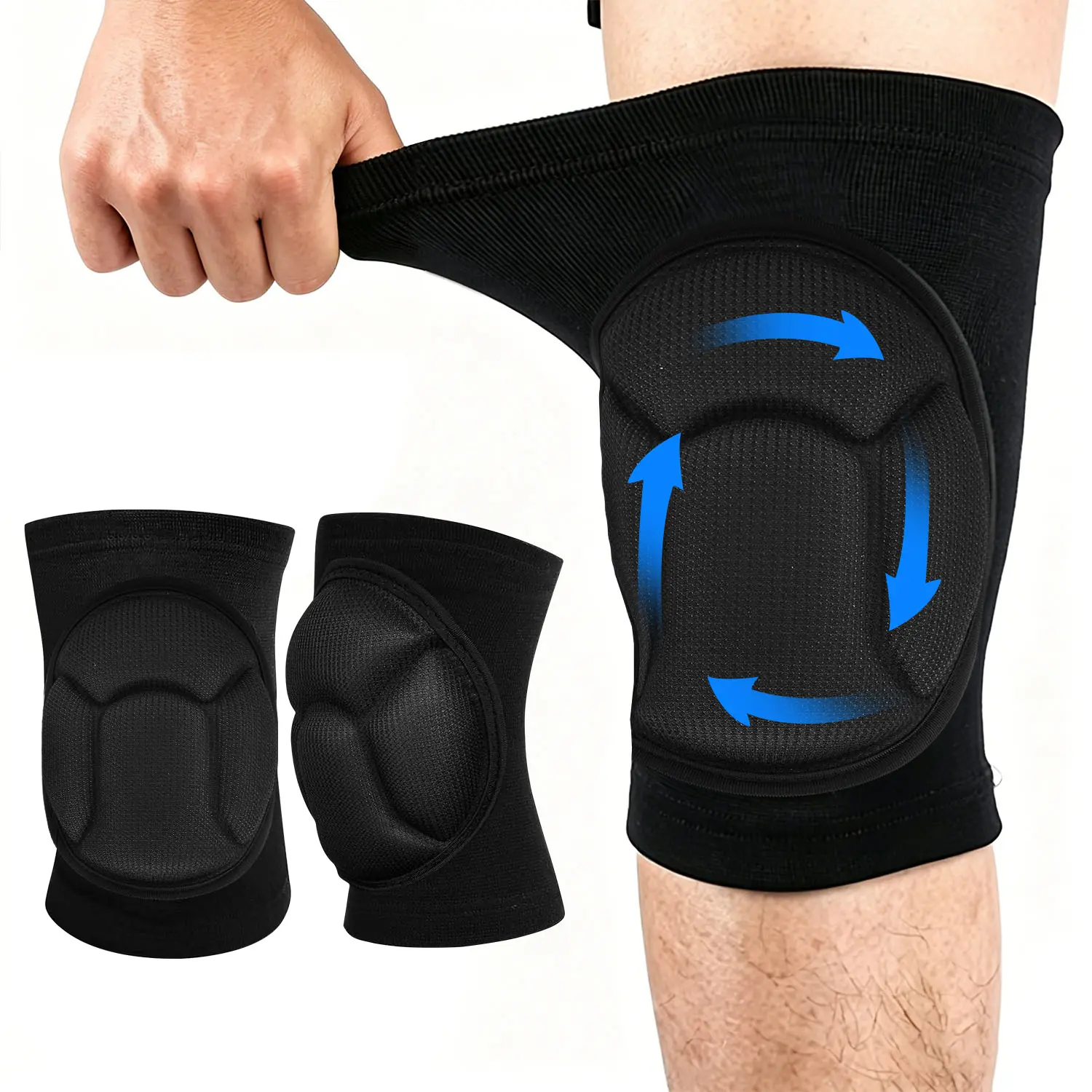 2 Pack Knee Pads for Men Women, Thick EVA Anti-Collision Padding, Breathable Non-Slip Support Sleeves for Volleyball, Cycling, Gardening