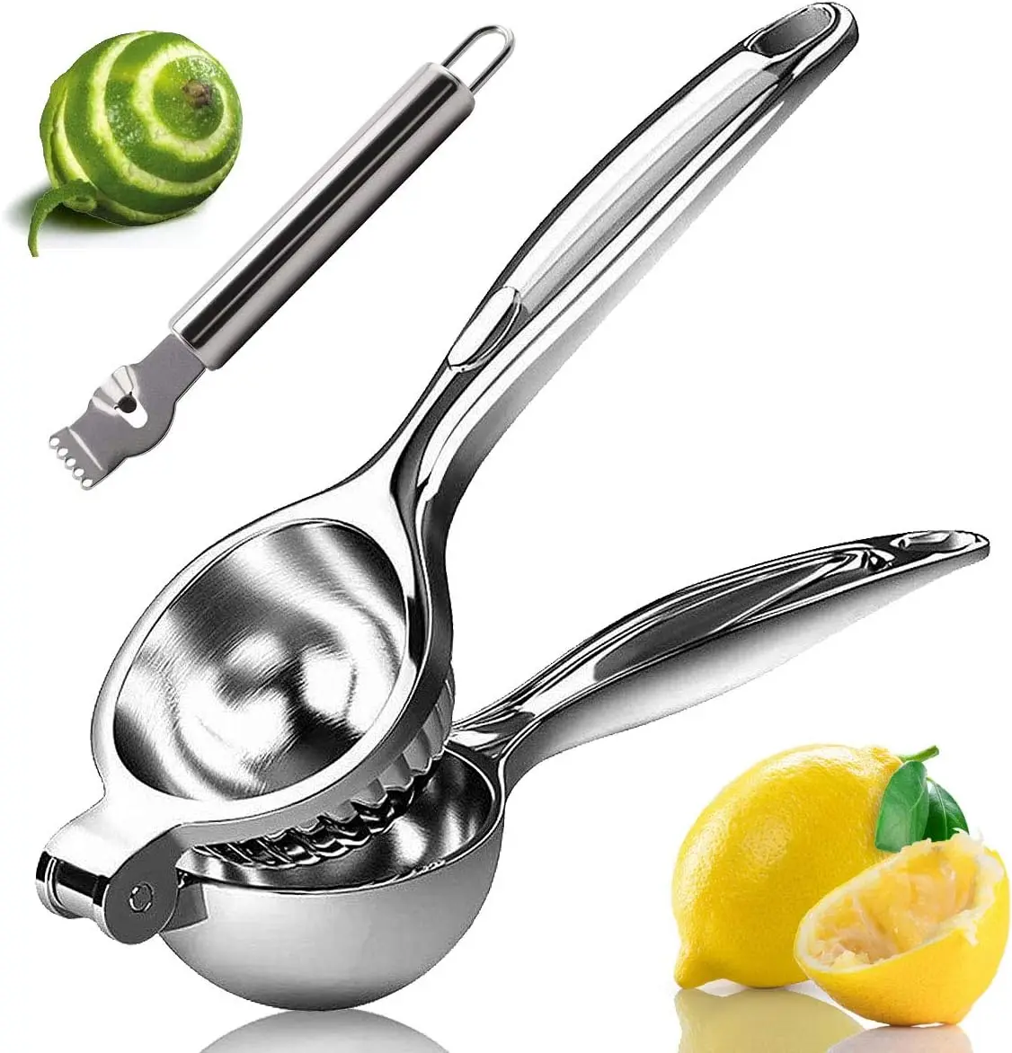 Stainless Steel Kitchen Citrus Manual Juicer - Handheld Metal Hand Press, Fruit & Lime Squeezer, Kitchen Utensil with Zester for Bar Use, Citrus Manual Juicers