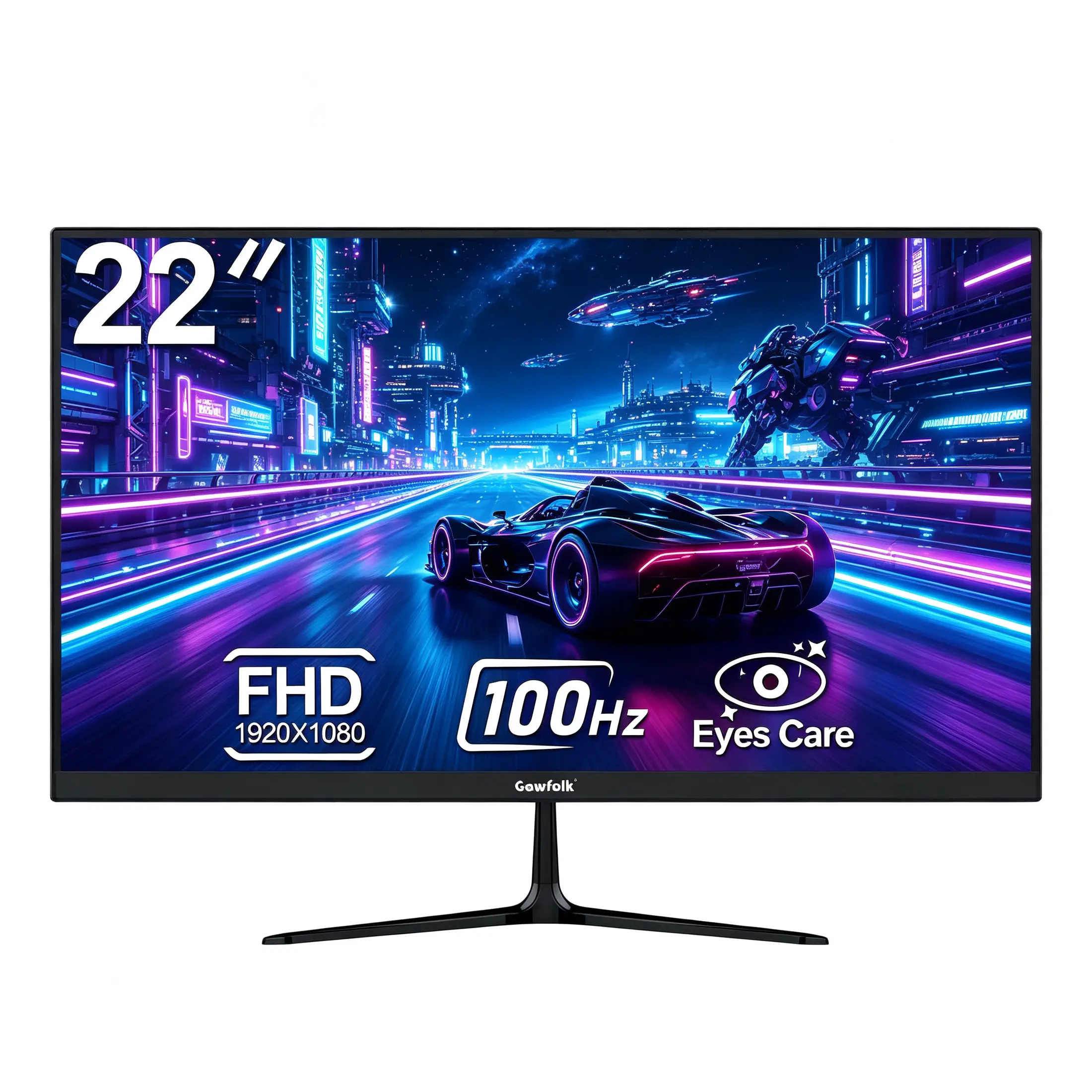 Gawfolk 22-inch FHD 100Hz VA Panel Gaming Monitor - Full HD 1920x1080, Sleek Design, Narrow Bezels, 120% sRGB, 16.7M Colors, Blue Light Filter, Wide Viewing Angle, VESA Mounts, Wall Mountable, VGA-HDMI Dual Ports, White for PC/Laptop Work & Games