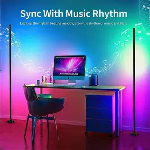 RGB Corner Floor Lamp, Smart LED Ambiance Light, APP & Remote Control, Music Sync, 16m Colors, 8 Modes, Ideal for Living Room, Bedroom, Music Sync Lights