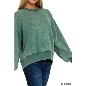 Acid Wash Side Ribbed Oversized Sweatshirt
