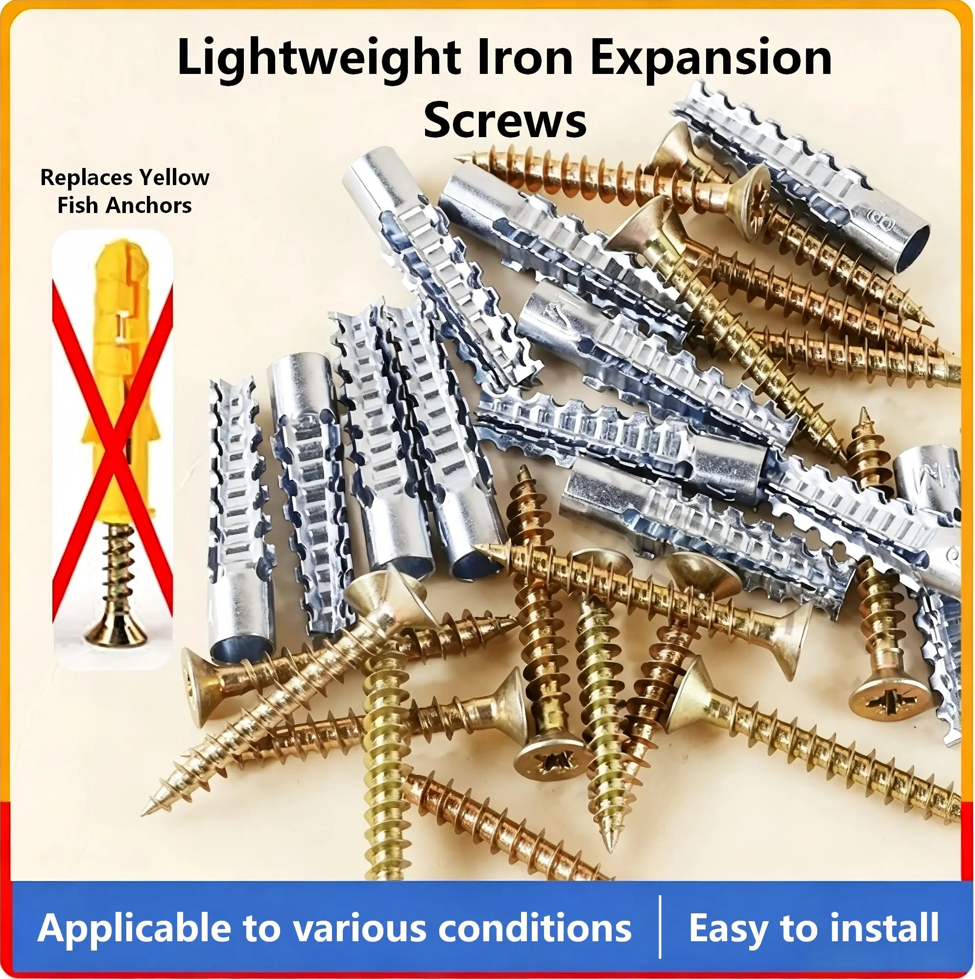 100 Pcs Metal Expansion Screws, Galvanized Heavy Duty Steel Wall Anchors with Screws, High Strength Serrated Gecko Type Self Tapping Expansion Bolts, Loose Hinge Hole Repair Kits for Concrete Wall, Hollow-Wall,Wooden Wall & Lightweight Brick