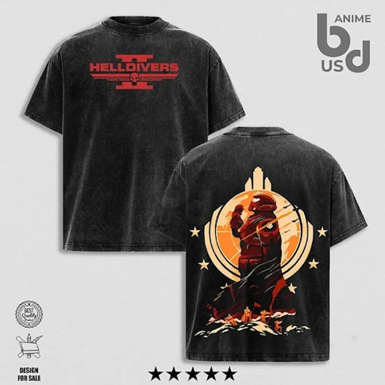 Helldivers 2 Oversize Unisex Washed Hoodie & T-Shirt, Double Printed Streetwear Game Merch Gift For Fan CFE