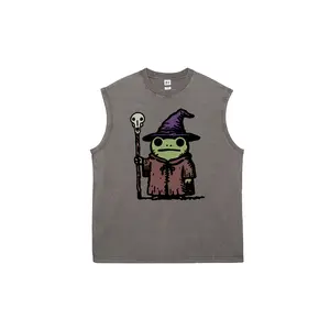 “Wizard Frog”Men's vintage washed pure cotton vest