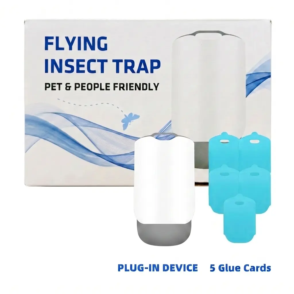 YXCY Flying Insect Trap & 5 Glue Cards - Plug in Fly Trap & Indoor Bug Catcher for Gnats, Mosquitoes,House & Fruit Flies - Mess-Free - Use in Any Room - Uses Blue & UV Light